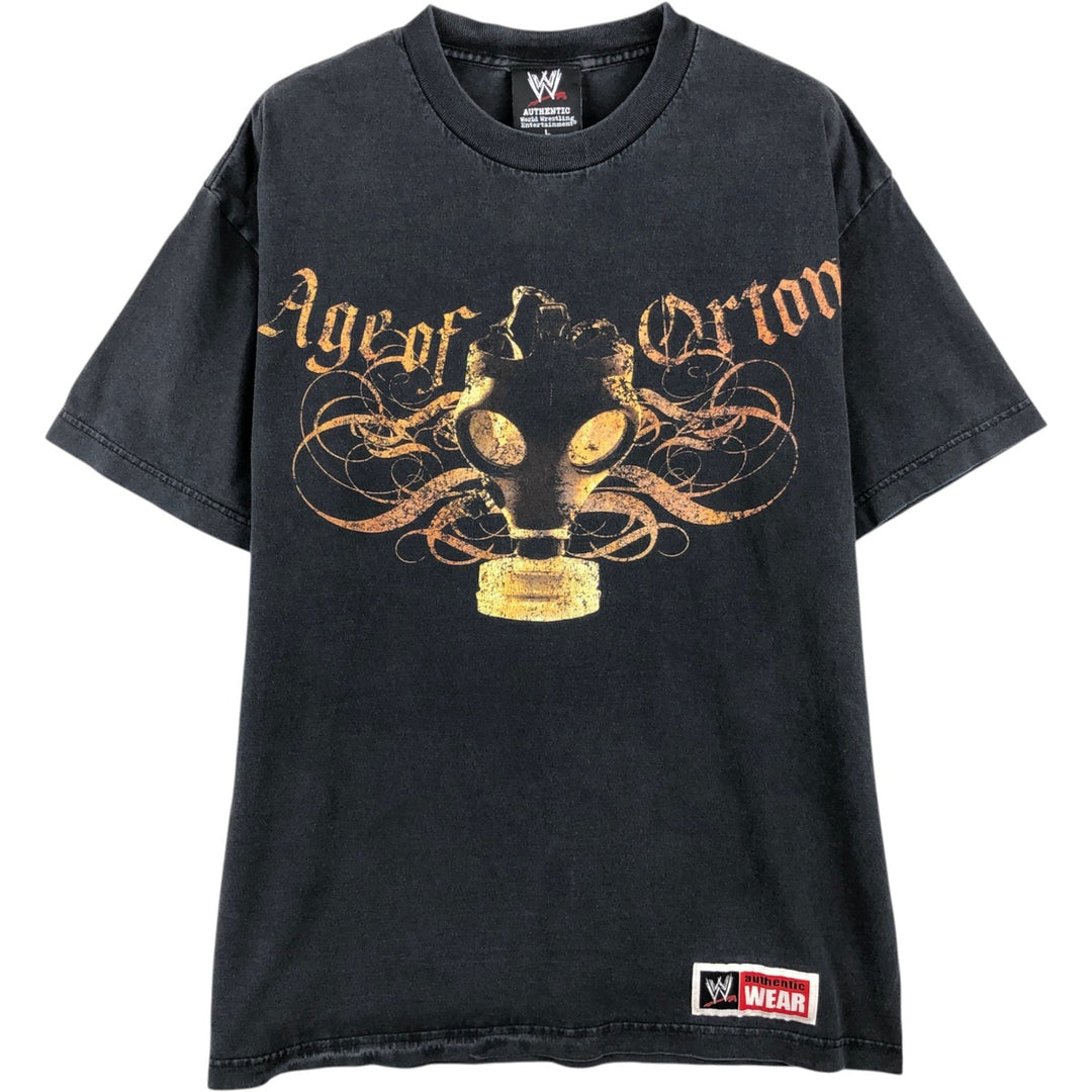 WWE AUTHENTIC Randy Orton Pro Wrestling Sports Print T-Shirt (Men's Size L) cotton black type Vintage Second Hand