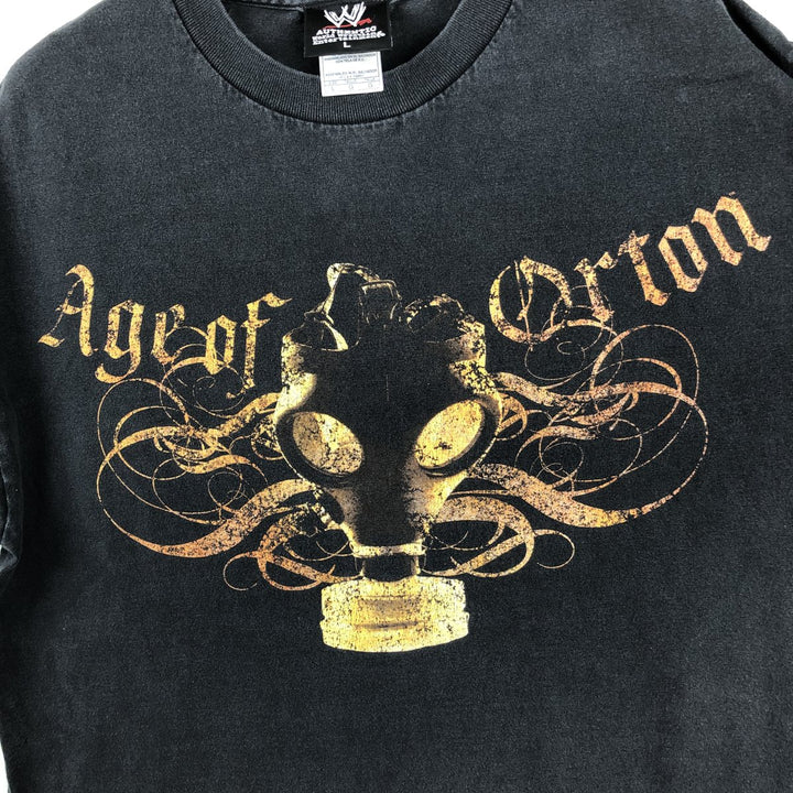 WWE AUTHENTIC Randy Orton Pro Wrestling Sports Print T-Shirt (Men's Size L) cotton black type Vintage Second Hand