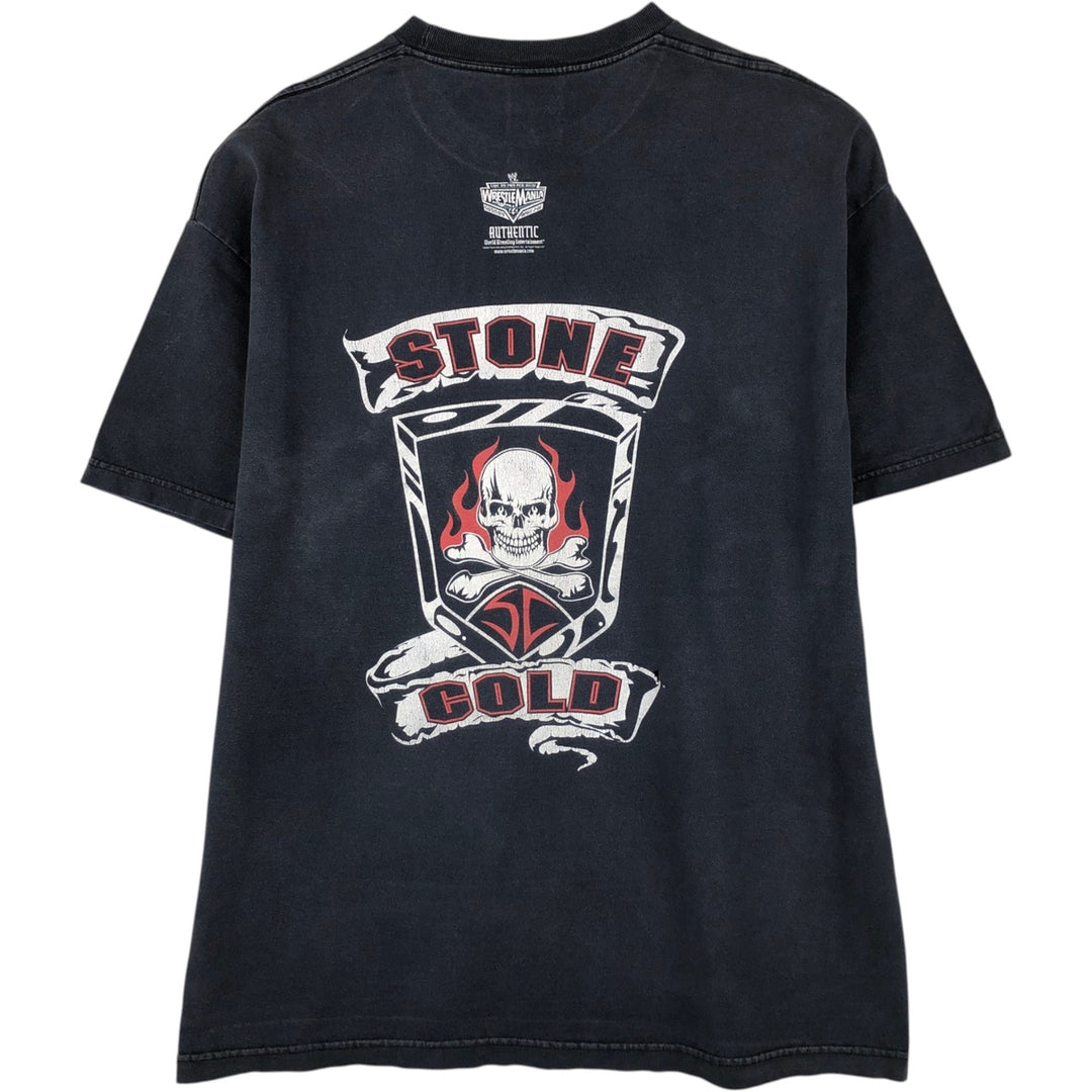 2000'S WWE Stone Cold Steve Austin Skull Pattern Pro Wrestling Sports Print T-Shirt, Men's XXL equivalent. unclear black type Vintage Second Hand