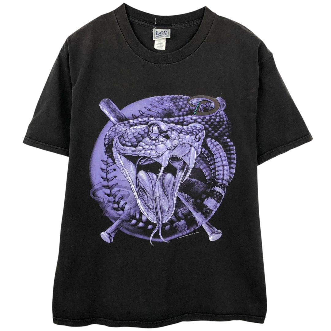 2000'S Lee SPORT MLB Arizona Diamondbacks Snake/Python Pattern Sports Print T-Shirt (Men's Size L) cotton black type Vintage Second Hand