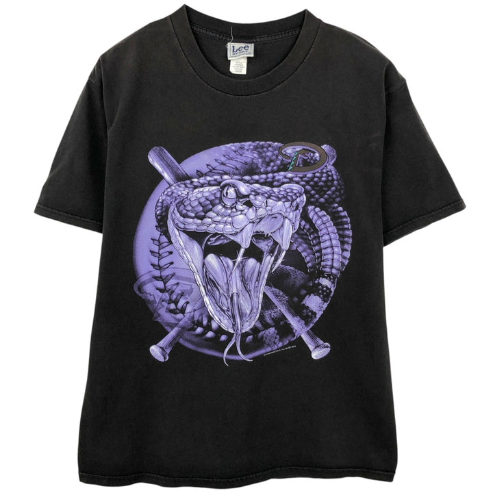 2000'S Lee SPORT MLB Arizona Diamondbacks Snake/Python Pattern Sports Print T-Shirt (Men's Size L) cotton black type Vintage Second Hand