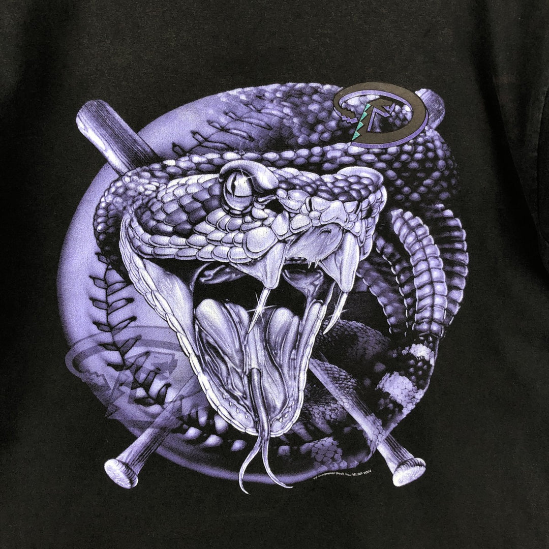 2000'S Lee SPORT MLB Arizona Diamondbacks Snake/Python Pattern Sports Print T-Shirt (Men's Size L) cotton black type Vintage Second Hand