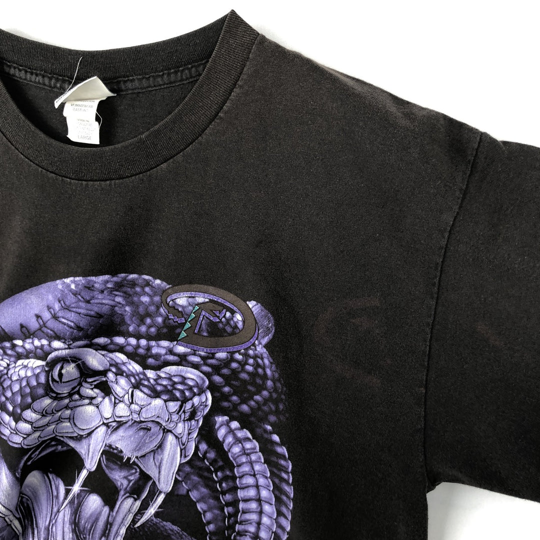 2000'S Lee SPORT MLB Arizona Diamondbacks Snake/Python Pattern Sports Print T-Shirt (Men's Size L) cotton black type Vintage Second Hand