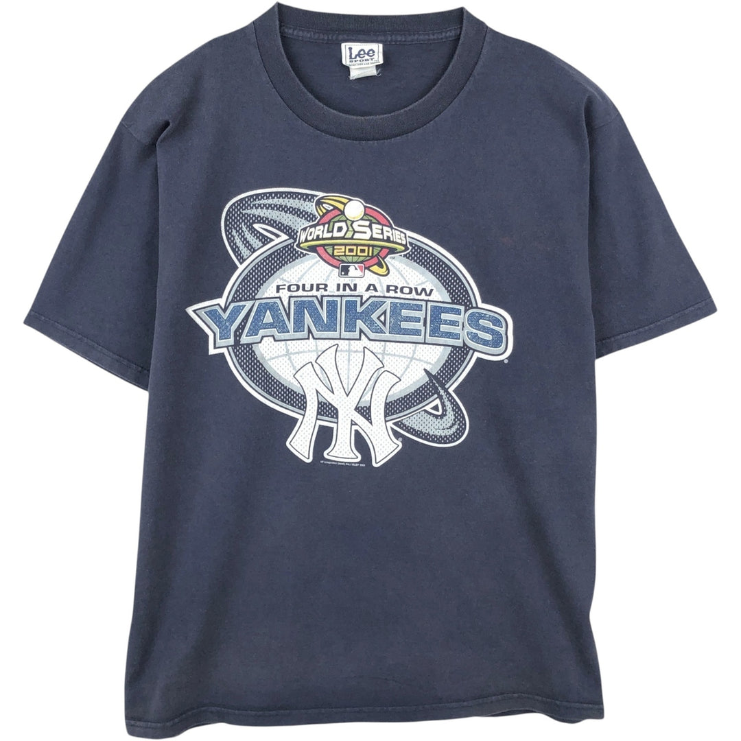2000'S Lee SPORT MLB New York Yankees WORLD SERIES 2001 Sports Print T-Shirt (Men's Size L) unclear navy blue type Vintage Second Hand