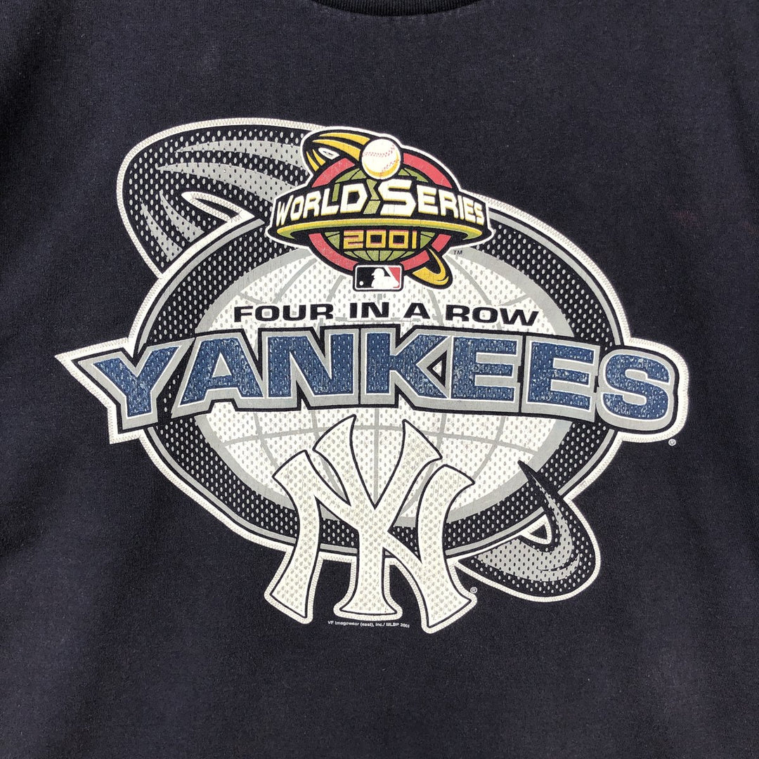 2000'S Lee SPORT MLB New York Yankees WORLD SERIES 2001 Sports Print T-Shirt (Men's Size L) unclear navy blue type Vintage Second Hand