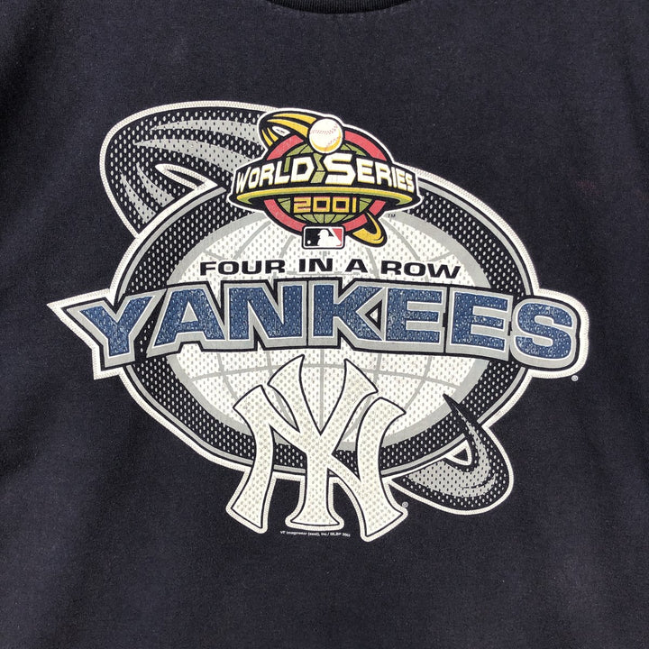 2000'S Lee SPORT MLB New York Yankees WORLD SERIES 2001 Sports Print T-Shirt (Men's Size L) unclear navy blue type Vintage Second Hand