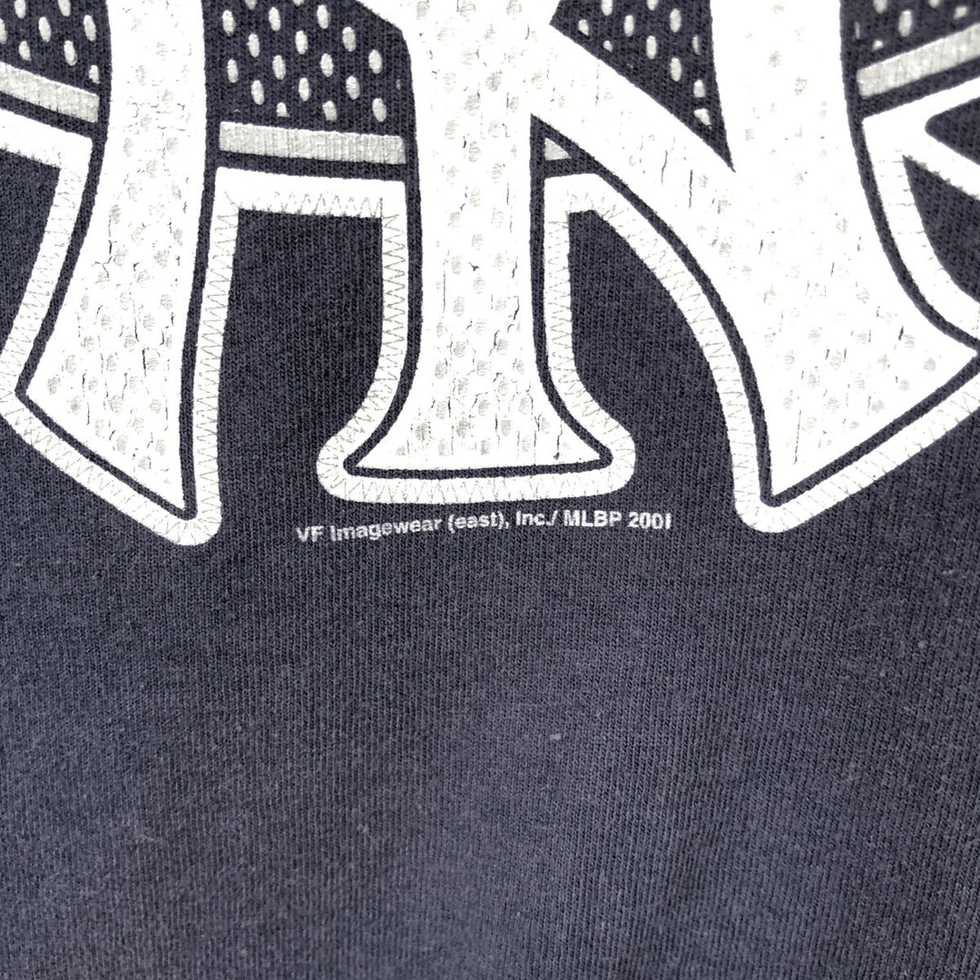 2000'S Lee SPORT MLB New York Yankees WORLD SERIES 2001 Sports Print T-Shirt (Men's Size L) unclear navy blue type Vintage Second Hand
