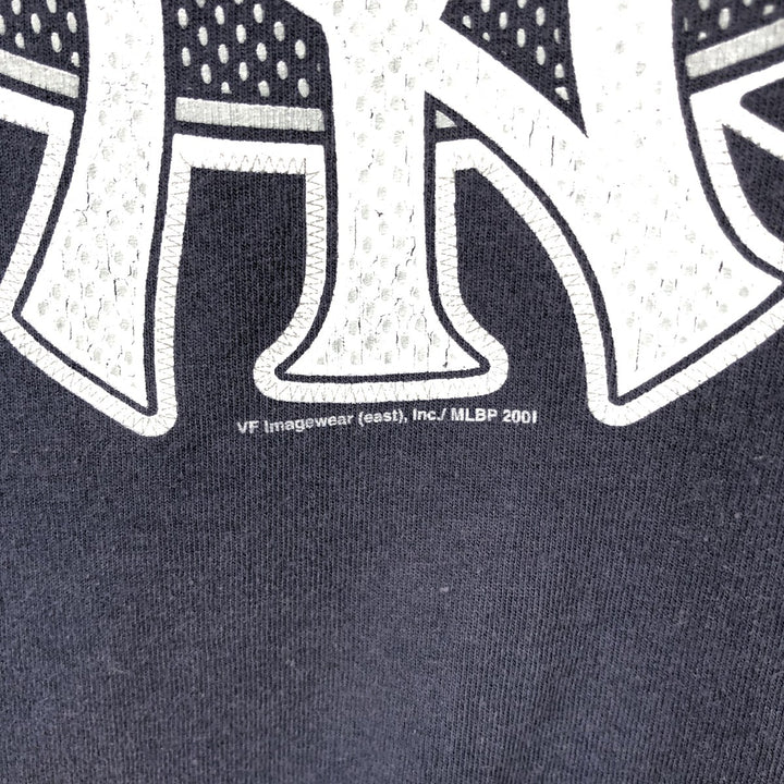 2000'S Lee SPORT MLB New York Yankees WORLD SERIES 2001 Sports Print T-Shirt (Men's Size L) unclear navy blue type Vintage Second Hand