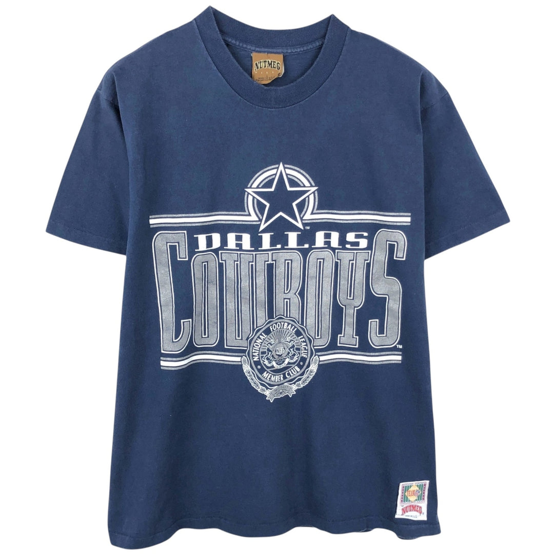90'S NUTMEG NFL Dallas Cowboys Logo Print T-Shirt, Made in USA, Men's Size L (approx.), Vintage cotton navy blue type Vintage Second Hand