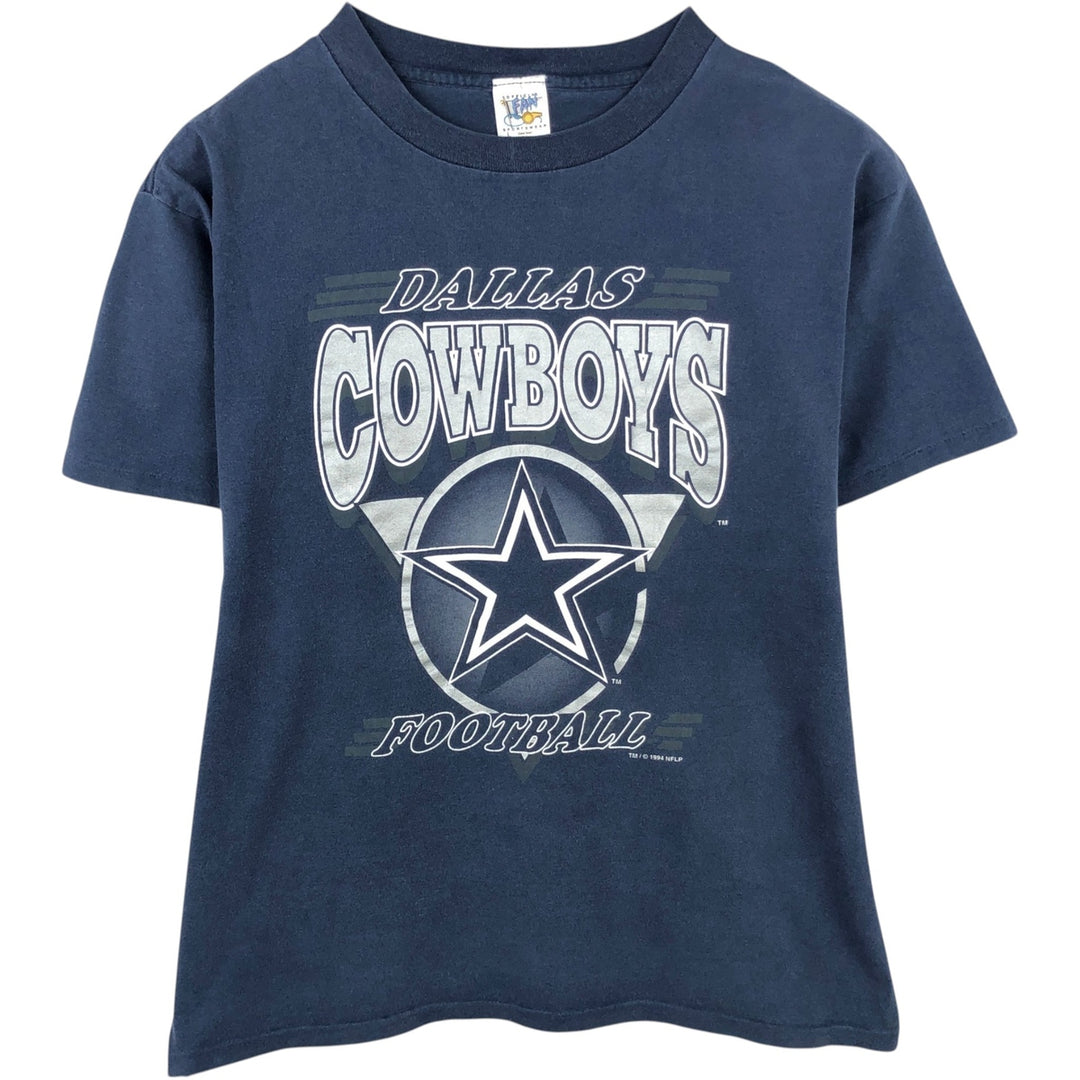 90'S Official Fan Sportswear NFL Dallas Cowboys Logo Print T-Shirt, Made in USA, Men's Size L (Equivalent), Vintage cotton navy blue type Vintage Second Hand