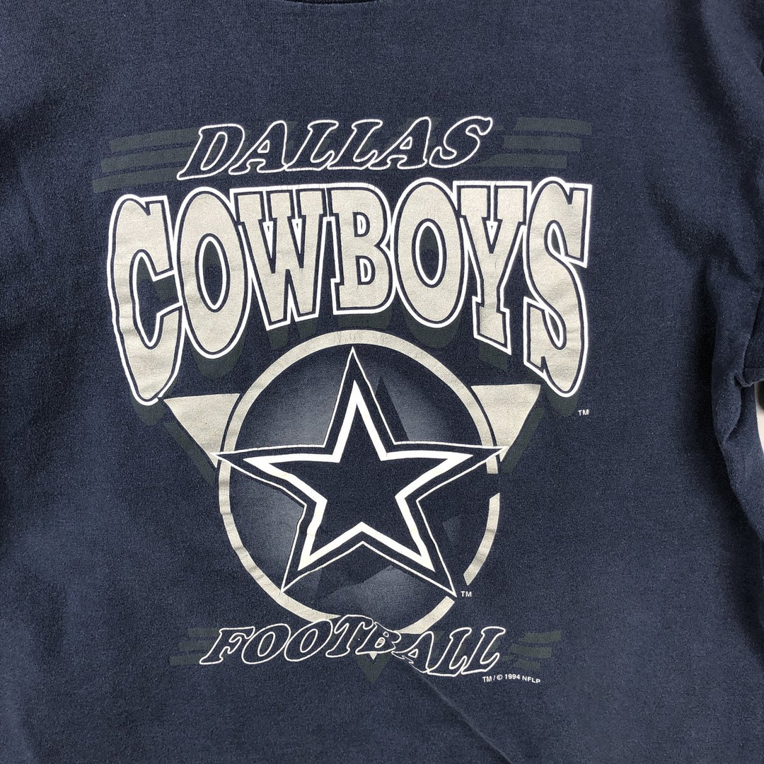 90'S Official Fan Sportswear NFL Dallas Cowboys Logo Print T-Shirt, Made in USA, Men's Size L (Equivalent), Vintage cotton navy blue type Vintage Second Hand
