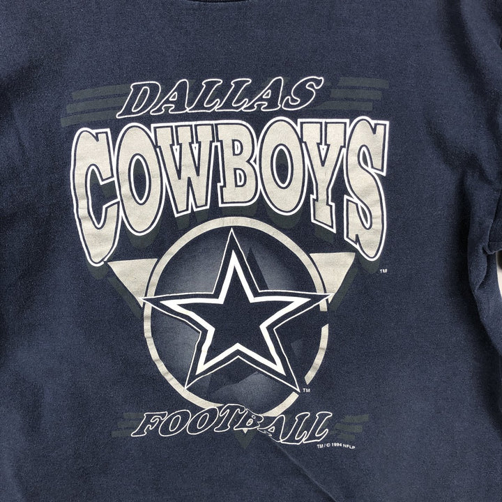 90'S Official Fan Sportswear NFL Dallas Cowboys Logo Print T-Shirt, Made in USA, Men's Size L (Equivalent), Vintage cotton navy blue type Vintage Second Hand