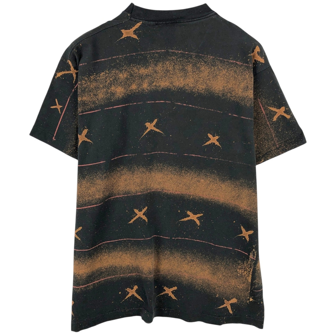 80s-90'S Girardin all-over print striped multi-stripe T-shirt, made in USA, men's size XL equivalent, vintage. cotton black type Vintage Second Hand
