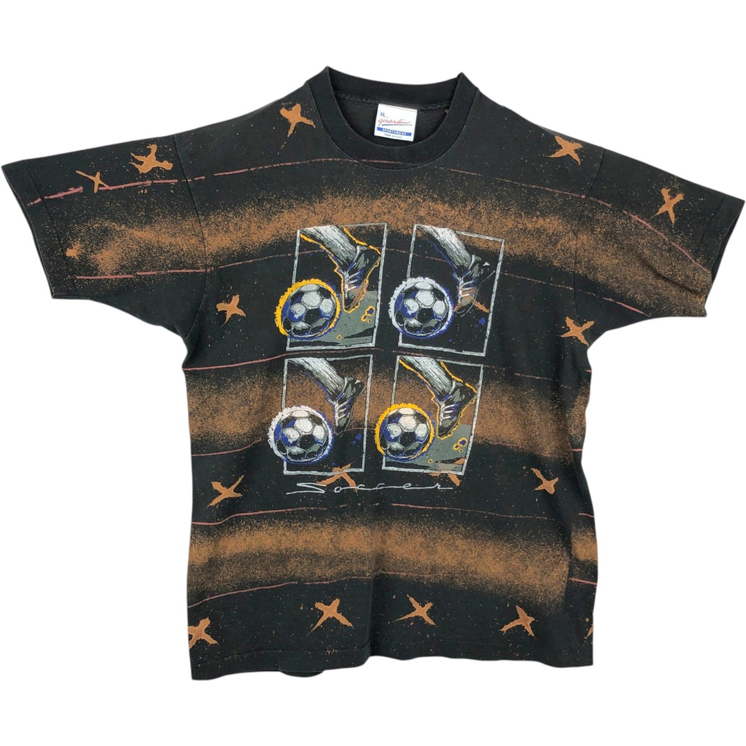 80s-90'S Girardin all-over print striped multi-stripe T-shirt, made in USA, men's size XL equivalent, vintage. cotton black type Vintage Second Hand