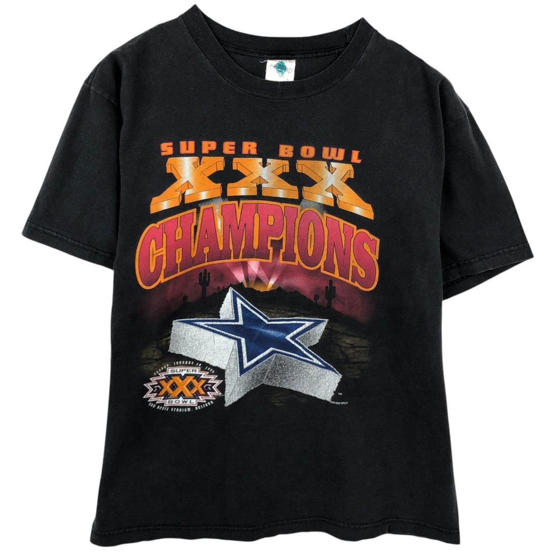 90'S Tour Champ NFL Dallas Cowboys SUPER BOWL XXX Sports Print T-Shirt, Men's Size L (Equivalent), Vintage cotton black type Vintage Second Hand