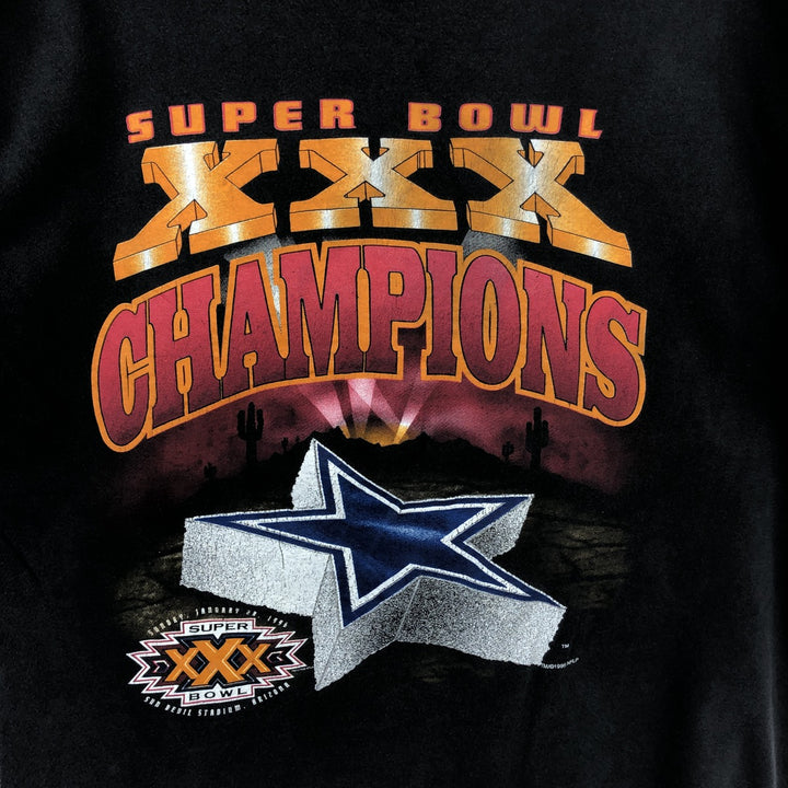 90'S Tour Champ NFL Dallas Cowboys SUPER BOWL XXX Sports Print T-Shirt, Men's Size L (Equivalent), Vintage cotton black type Vintage Second Hand