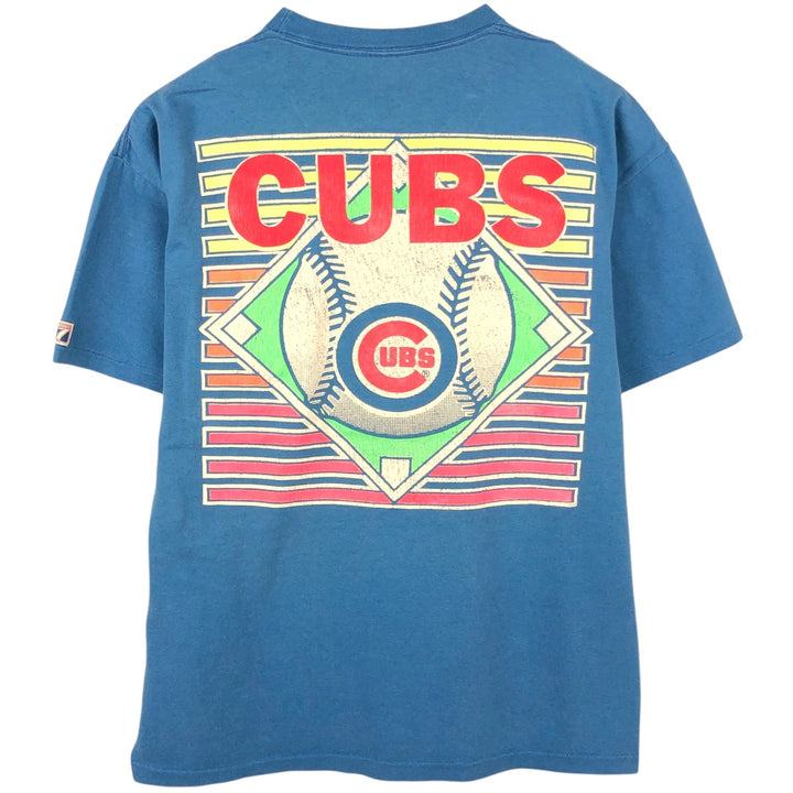 90'S Logo 7 MLB Chicago Cubs sports print T-shirt, Made in USA, Men's size L equivalent, Vintage unclear blue type Vintage Second Hand