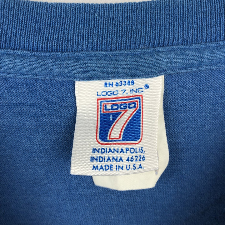 90'S Logo 7 MLB Chicago Cubs sports print T-shirt, Made in USA, Men's size L equivalent, Vintage unclear blue type Vintage Second Hand