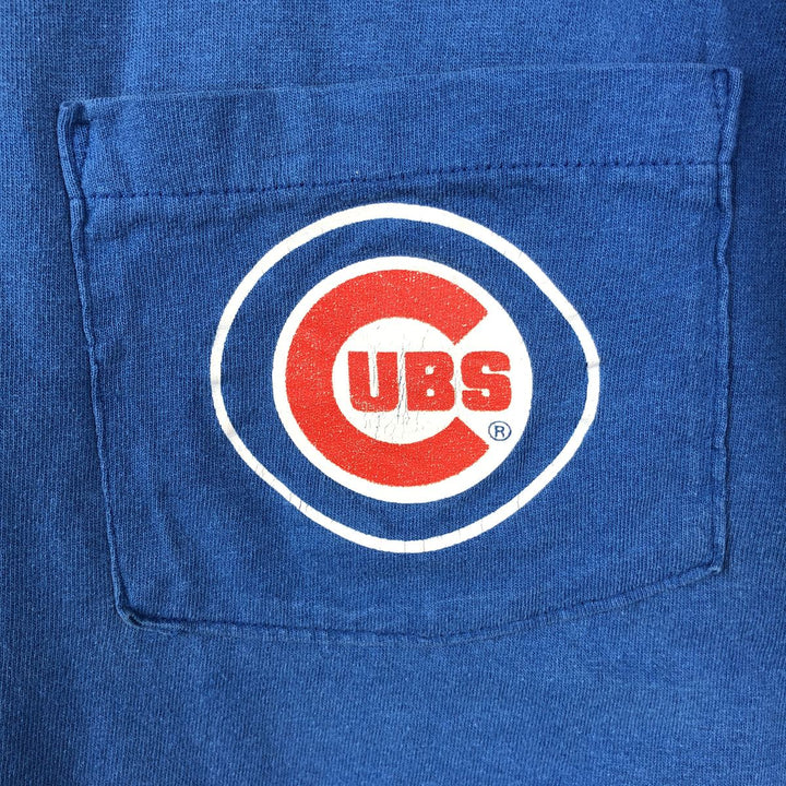 90'S Logo 7 MLB Chicago Cubs sports print T-shirt, Made in USA, Men's size L equivalent, Vintage unclear blue type Vintage Second Hand