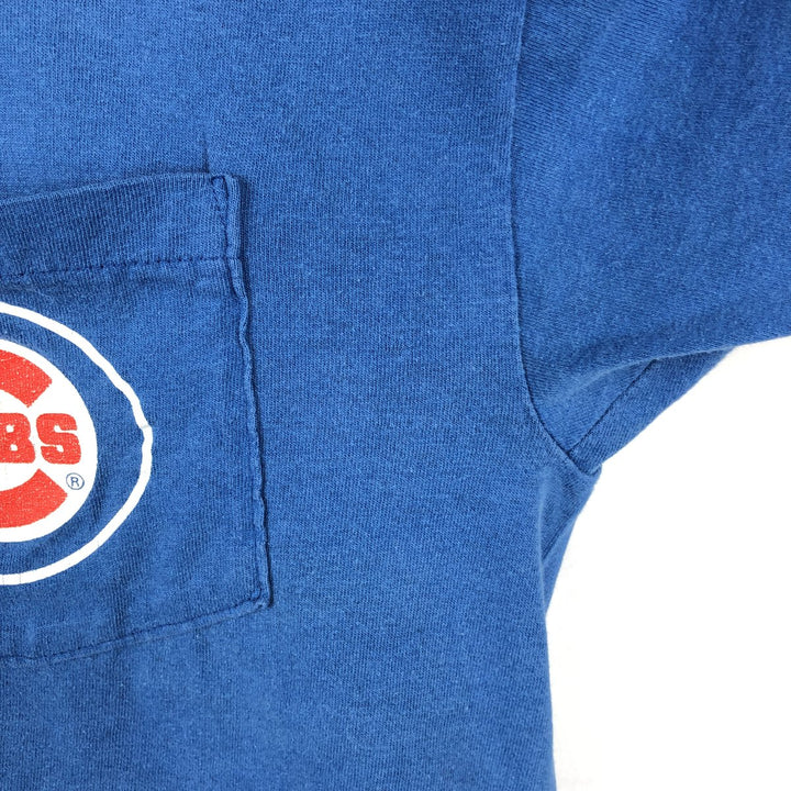 90'S Logo 7 MLB Chicago Cubs sports print T-shirt, Made in USA, Men's size L equivalent, Vintage unclear blue type Vintage Second Hand