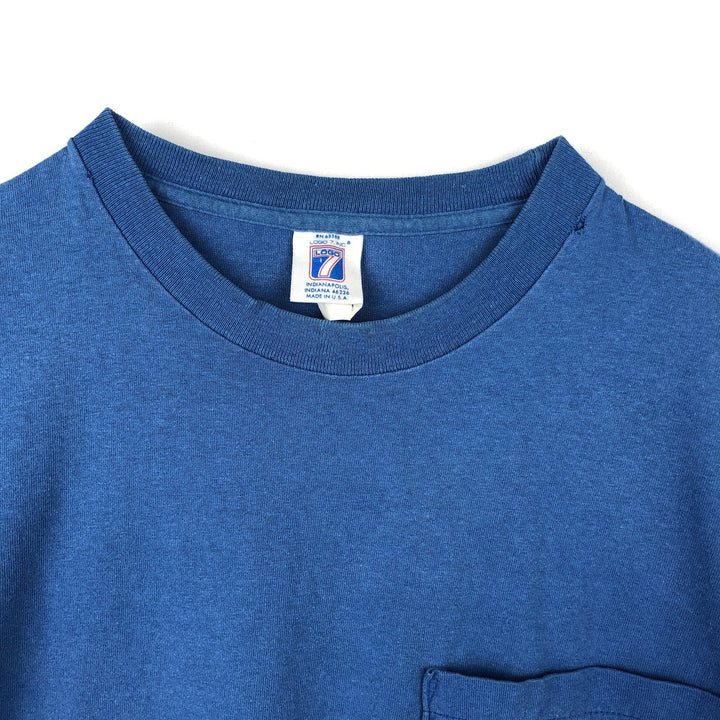 90'S Logo 7 MLB Chicago Cubs sports print T-shirt, Made in USA, Men's size L equivalent, Vintage unclear blue type Vintage Second Hand