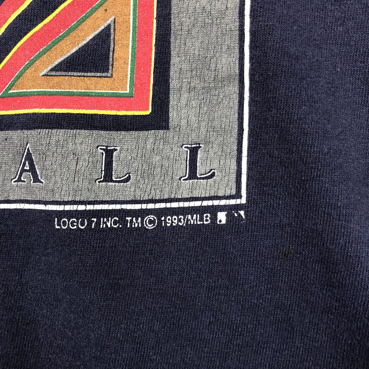 90'S Logo Seven MLB Minnesota Twins Sports Print T-Shirt, Made in USA, Men's Size L (approx.), Vintage cotton navy blue type Vintage Second Hand