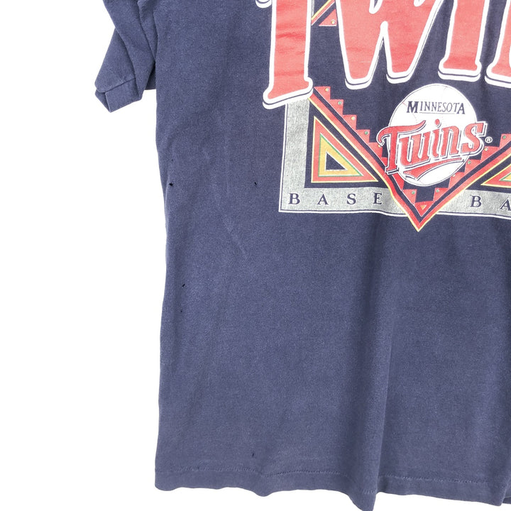 90'S Logo Seven MLB Minnesota Twins Sports Print T-Shirt, Made in USA, Men's Size L (approx.), Vintage cotton navy blue type Vintage Second Hand