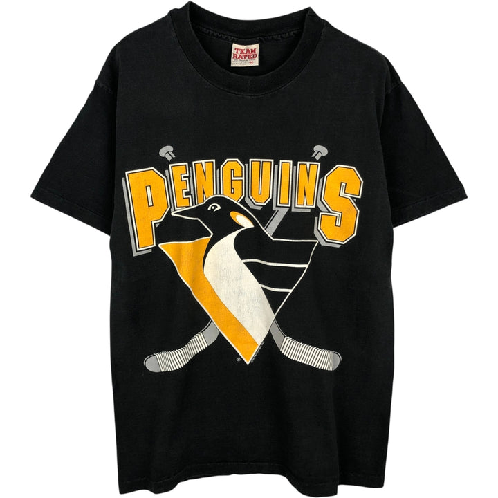 90'S Team Rated NHL Pittsburgh Penguins Sports Print T-Shirt, Made in USA, Men's Size M (approx.), Vintage cotton black type Vintage Second Hand