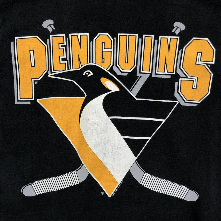 90'S Team Rated NHL Pittsburgh Penguins Sports Print T-Shirt, Made in USA, Men's Size M (approx.), Vintage cotton black type Vintage Second Hand