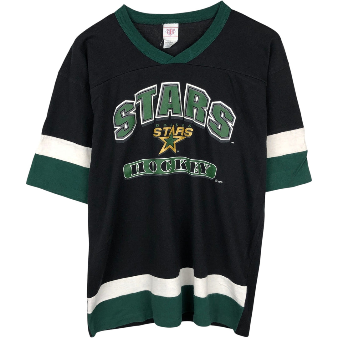 90s-00'S GTS NHL Dallas Stars V-neck Football T-shirt, 3/4 sleeve, Made in USA, Men's Size M (approx.), Vintage cotton black type Vintage Second Hand