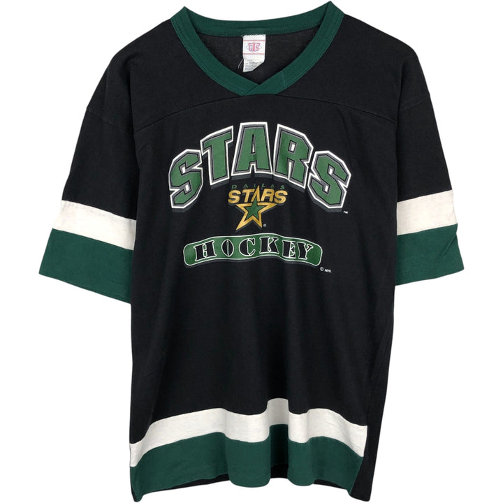 90s-00'S GTS NHL Dallas Stars V-neck Football T-shirt, 3/4 sleeve, Made in USA, Men's Size M (approx.), Vintage cotton black type Vintage Second Hand