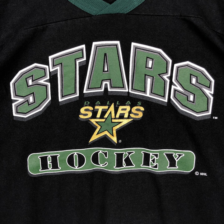 90s-00'S GTS NHL Dallas Stars V-neck Football T-shirt, 3/4 sleeve, Made in USA, Men's Size M (approx.), Vintage cotton black type Vintage Second Hand