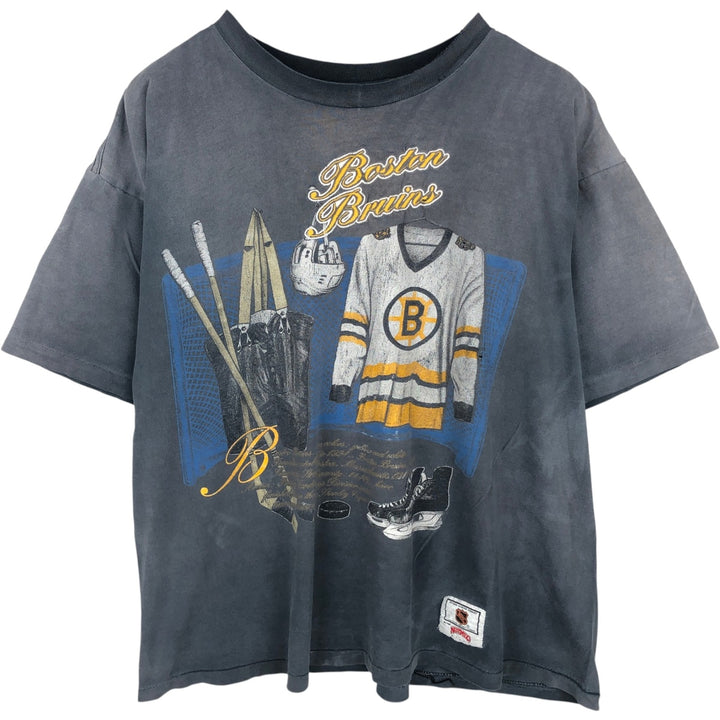 90'S NUTMEG NHL BOSTON BRUINS Sports Print T-Shirt, Made in Canada, Men's XL equivalent, Vintage cotton Charcoal Vintage Second Hand