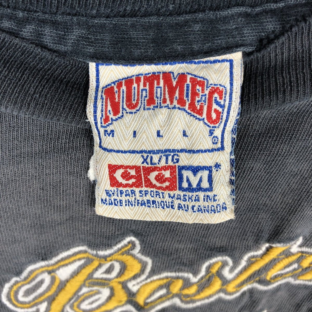 90'S NUTMEG NHL BOSTON BRUINS Sports Print T-Shirt, Made in Canada, Men's XL equivalent, Vintage cotton Charcoal Vintage Second Hand