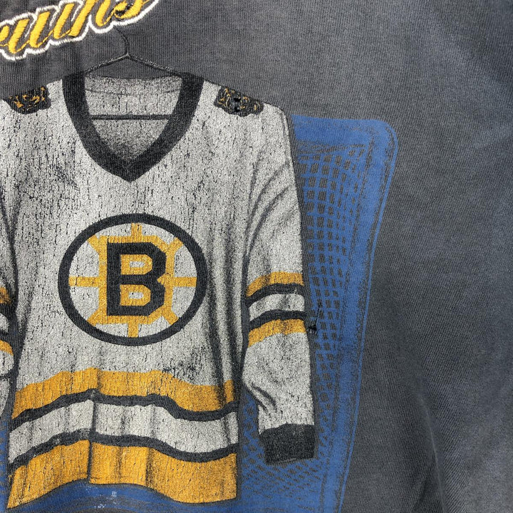 90'S NUTMEG NHL BOSTON BRUINS Sports Print T-Shirt, Made in Canada, Men's XL equivalent, Vintage cotton Charcoal Vintage Second Hand
