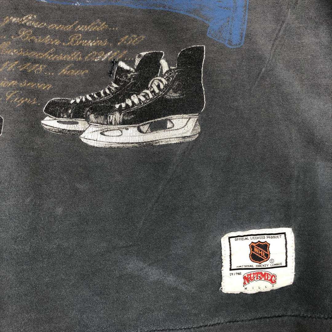 90'S NUTMEG NHL BOSTON BRUINS Sports Print T-Shirt, Made in Canada, Men's XL equivalent, Vintage cotton Charcoal Vintage Second Hand