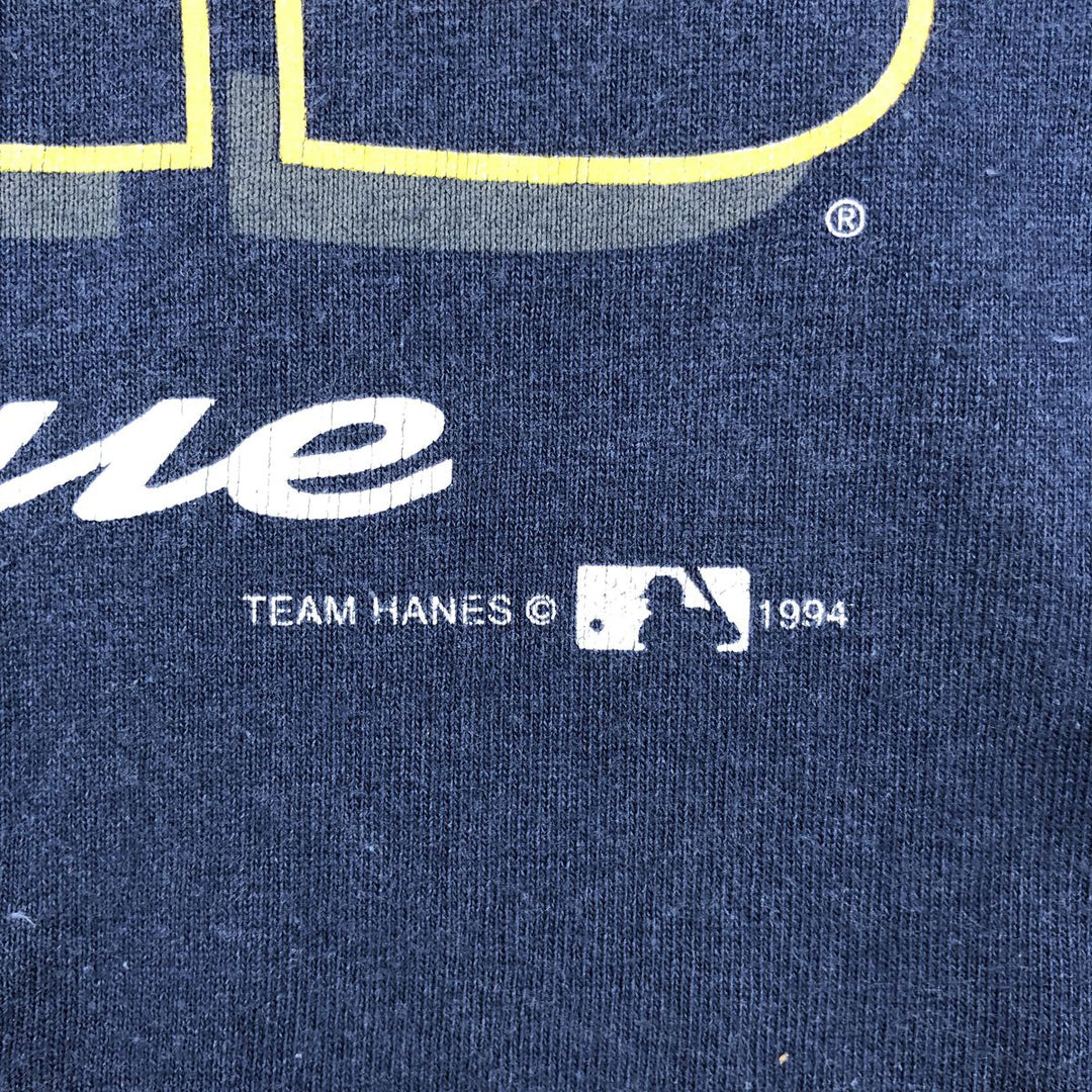 90'S Hanes Champknit MLB Atlanta Braves Sports Print T-Shirt, Made in USA, Men's Size L (approx.) cotton navy blue type Vintage Second Hand