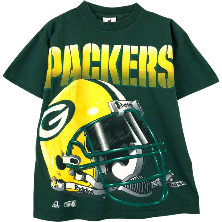 90'S RIDDELL Green Bay Packers Large Print Sports T-Shirt, Made in USA, Men's Size M (approx.) cotton green type Vintage Second Hand