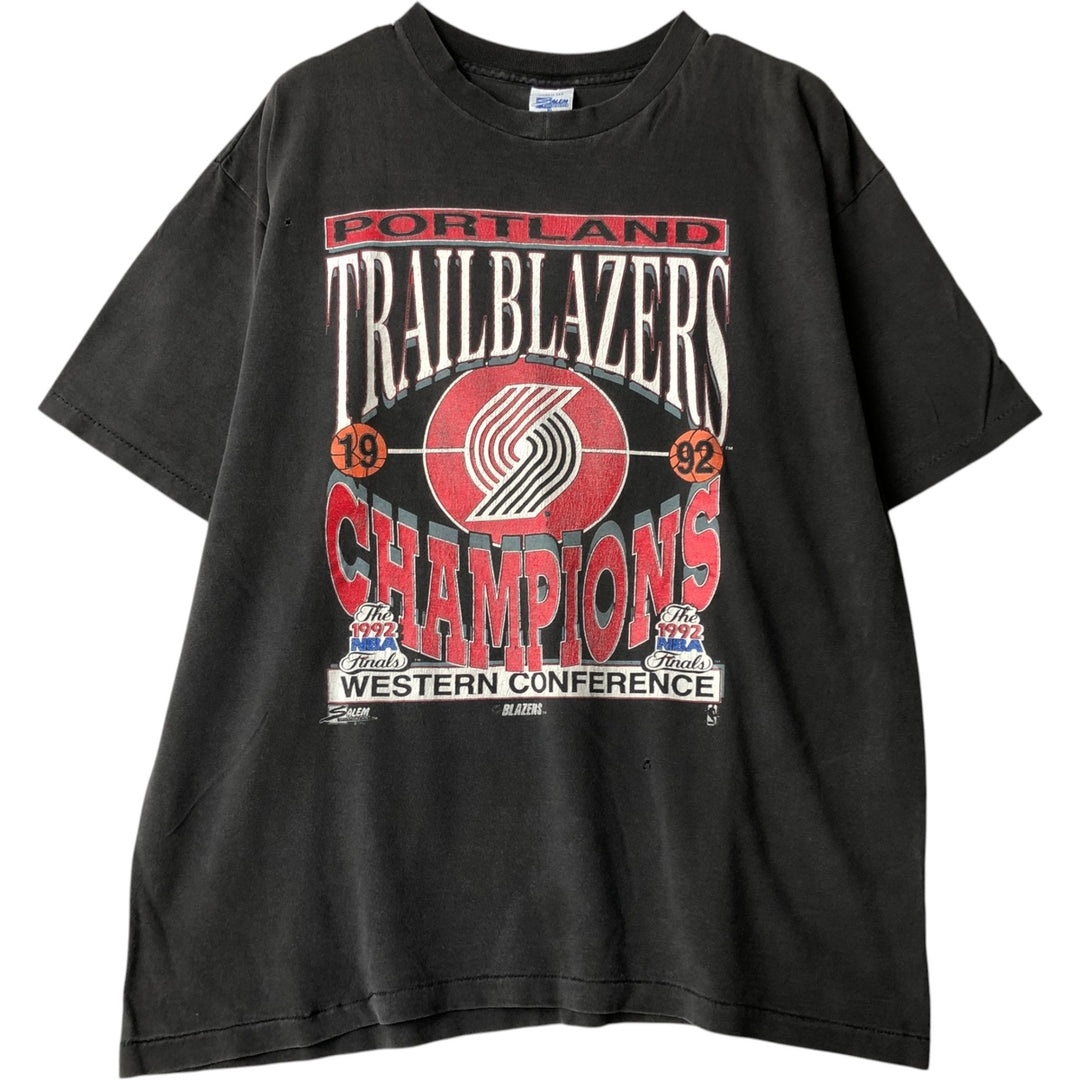 90'S SALEM NBA PORTLAND TRAIL BLAZERS sports t-shirt, made in USA, men's size XL (approx.) cotton black type Vintage Second Hand