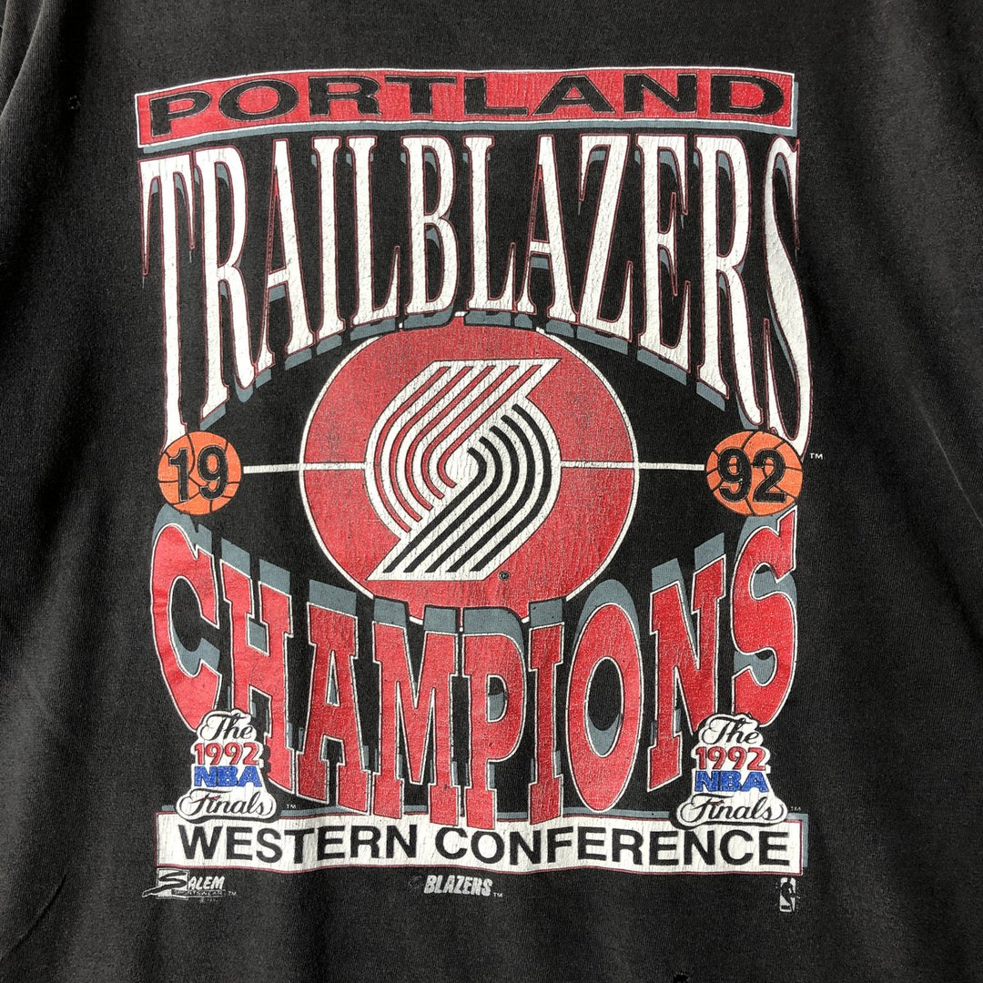 90'S SALEM NBA PORTLAND TRAIL BLAZERS sports t-shirt, made in USA, men's size XL (approx.) cotton black type Vintage Second Hand