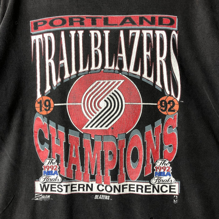 90'S SALEM NBA PORTLAND TRAIL BLAZERS sports t-shirt, made in USA, men's size XL (approx.) cotton black type Vintage Second Hand