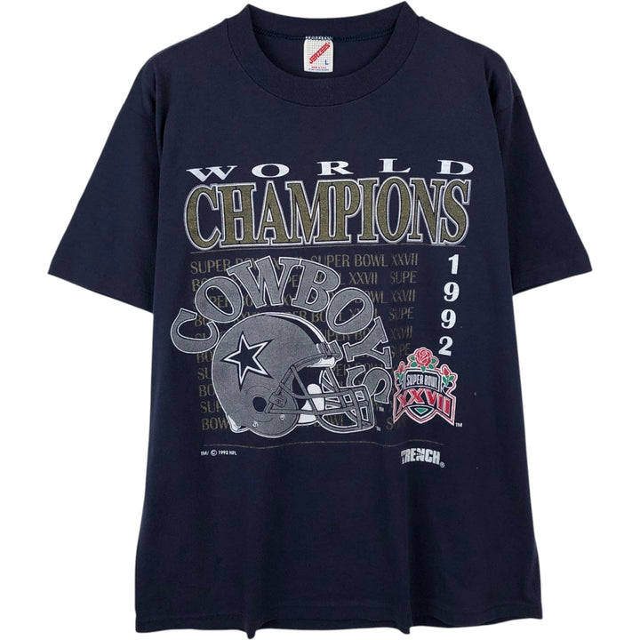 90'S JERSEYS Dallas Cowboys SUPER BOWL XXVII Sports Print T-Shirt, Made in USA, Men's Size L (approx.), Vintage cotton navy blue type Vintage Second Hand