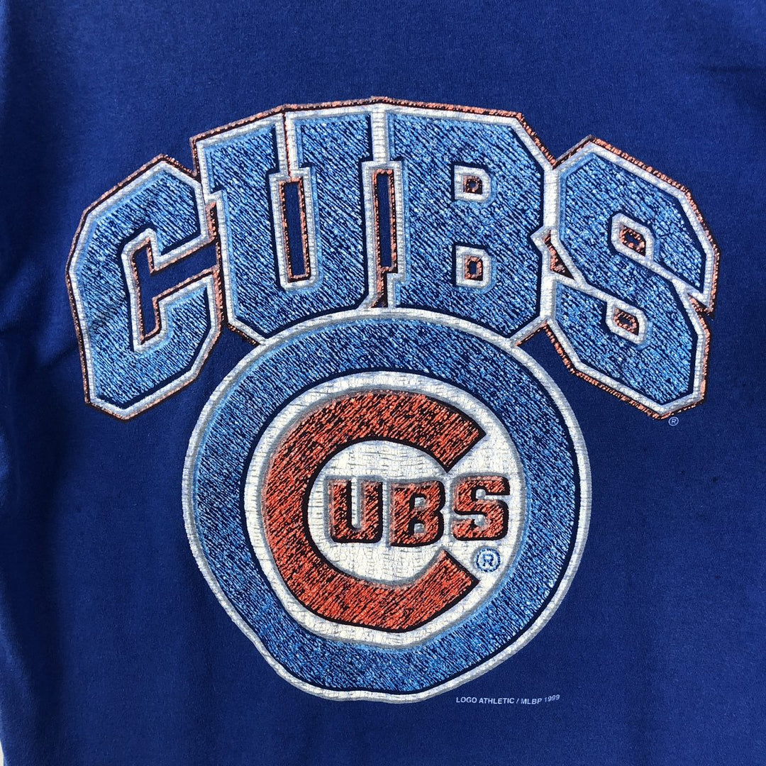 90'S Logo Athletic MLB CHICAGO CUBS Sports Print T-Shirt, Men's Size L (Equivalent), Vintage cotton blue type Vintage Second Hand
