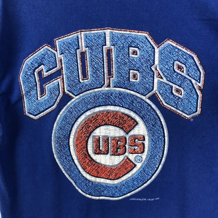 90'S Logo Athletic MLB CHICAGO CUBS Sports Print T-Shirt, Men's Size L (Equivalent), Vintage cotton blue type Vintage Second Hand