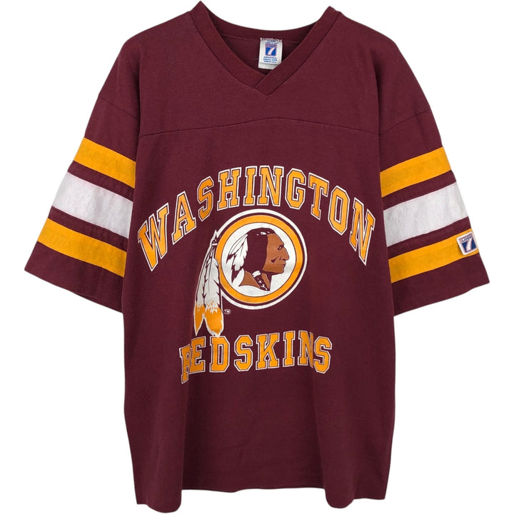 90'S Logo Seven Washington Redskins V-neck Football 3/4 Sleeve T-shirt, Made in USA, Men's Size L (approx.), Vintage cotton wine-red Vintage Second Hand