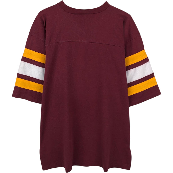 90'S Logo Seven Washington Redskins V-neck Football 3/4 Sleeve T-shirt, Made in USA, Men's Size L (approx.), Vintage cotton wine-red Vintage Second Hand
