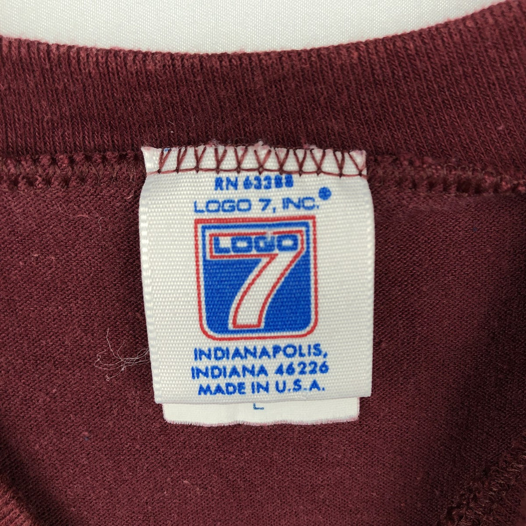 90'S Logo Seven Washington Redskins V-neck Football 3/4 Sleeve T-shirt, Made in USA, Men's Size L (approx.), Vintage cotton wine-red Vintage Second Hand