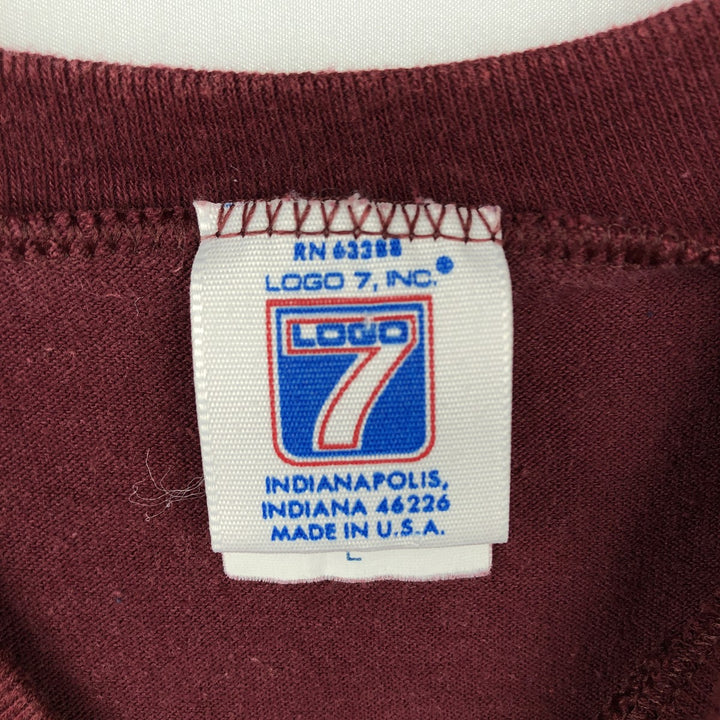 90'S Logo Seven Washington Redskins V-neck Football 3/4 Sleeve T-shirt, Made in USA, Men's Size L (approx.), Vintage cotton wine-red Vintage Second Hand