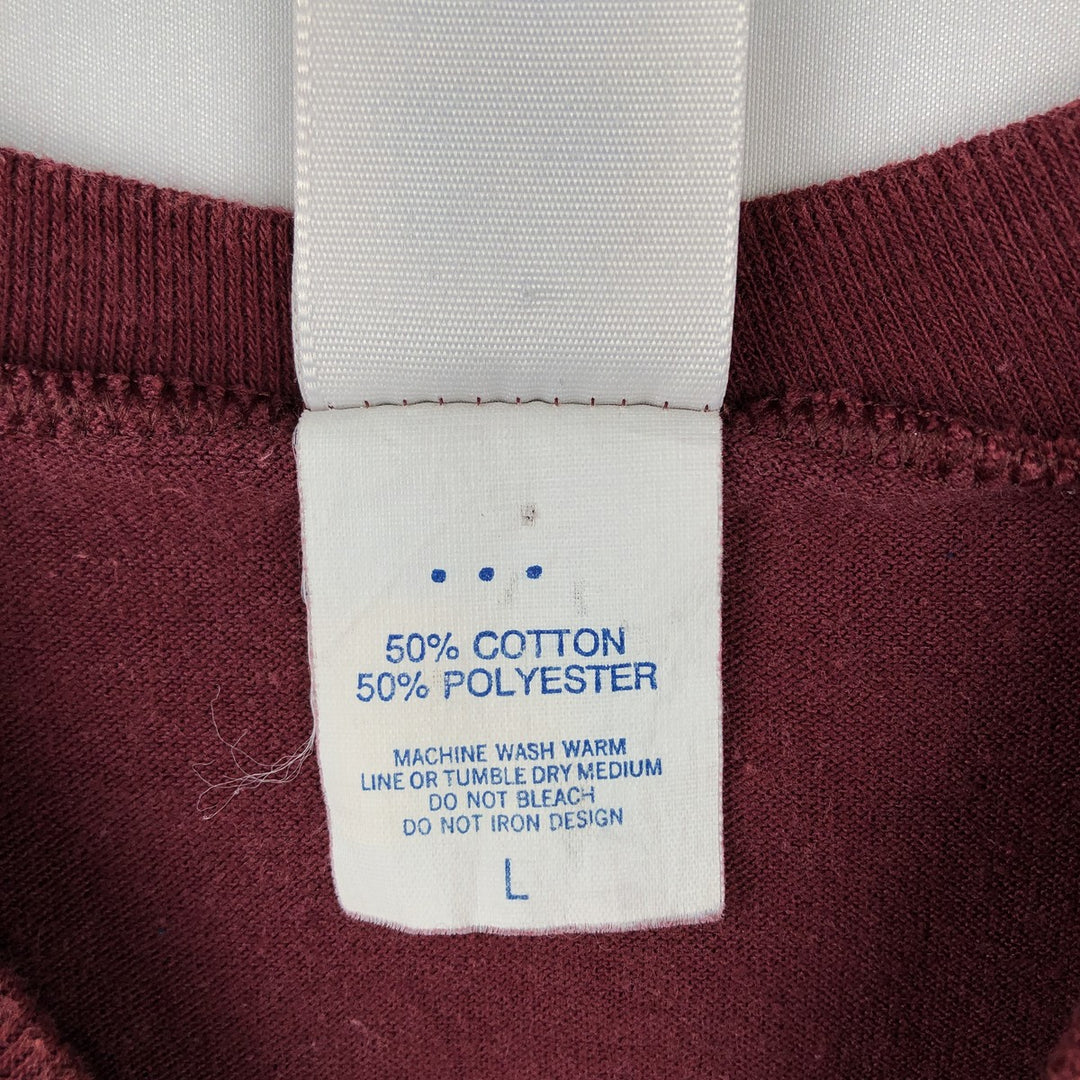 90'S Logo Seven Washington Redskins V-neck Football 3/4 Sleeve T-shirt, Made in USA, Men's Size L (approx.), Vintage cotton wine-red Vintage Second Hand