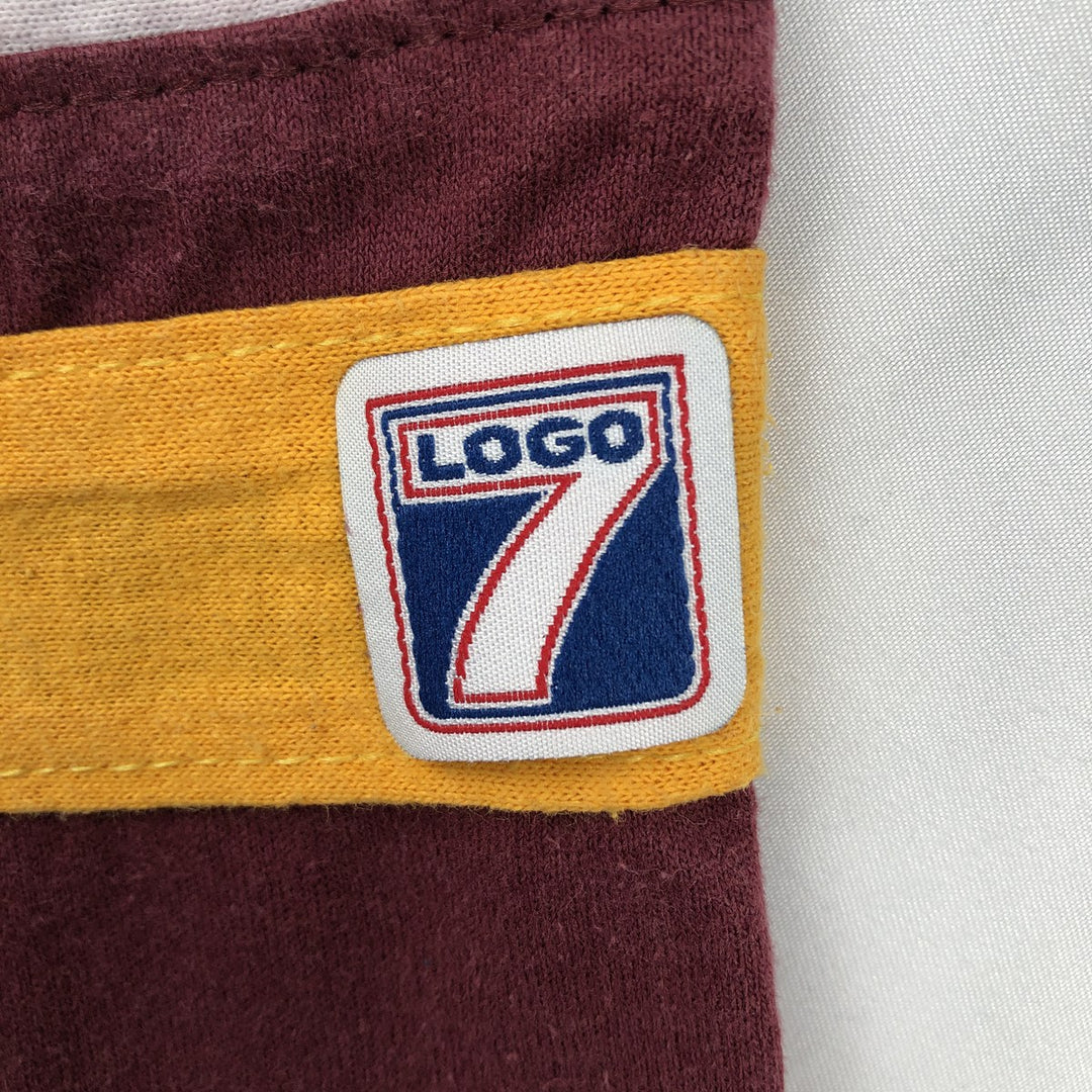 90'S Logo Seven Washington Redskins V-neck Football 3/4 Sleeve T-shirt, Made in USA, Men's Size L (approx.), Vintage cotton wine-red Vintage Second Hand